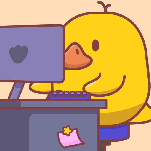 Eine Ente die vor dem Computer sitzt und den Daumen nach oben macht.