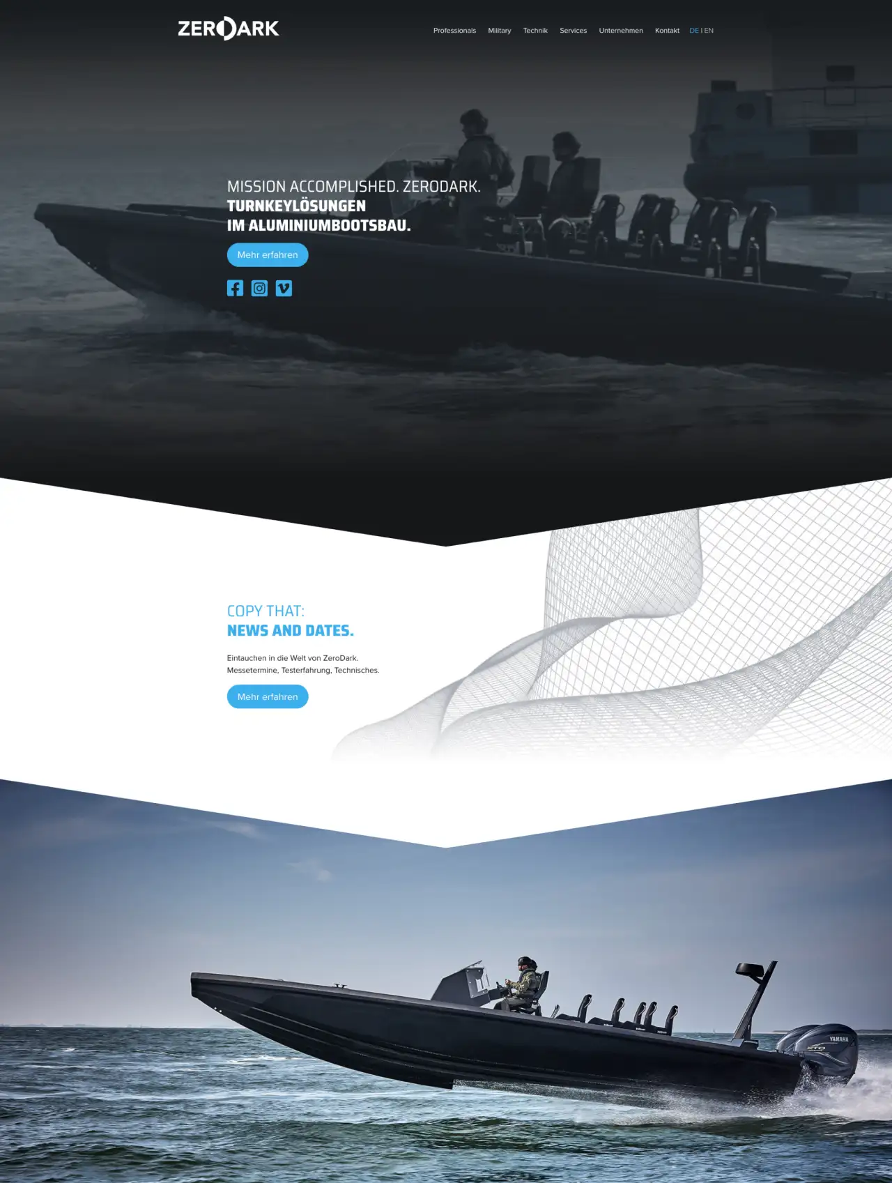 Webdesign für ZeroDark Boats